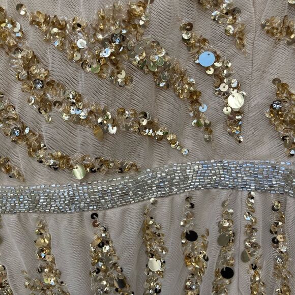 Mac Duggal Bishop sleeve embellished dress 93789 Nude Gold Size 16 NWT - Picture 6 of 8